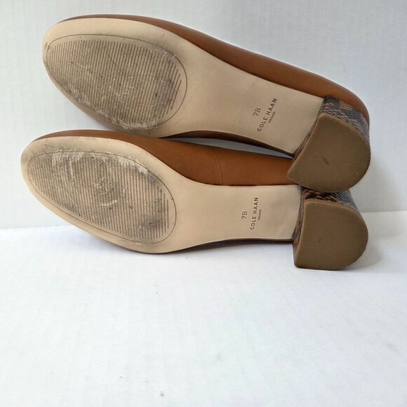 Cole Haan Lesli Block Pumps Womens 7 Brown Leather Contrasting Snakeskin Heels - Picture 11 of 12